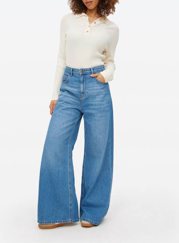 Mid Blue Wash Palazzo Wide Leg Jeans 10L